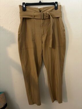 Banana Republic Khaki High-Waist Belted Straight Leg Pants